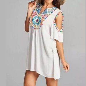 Velzera Embroidered Pom Pom Cruise Dress Cover Up